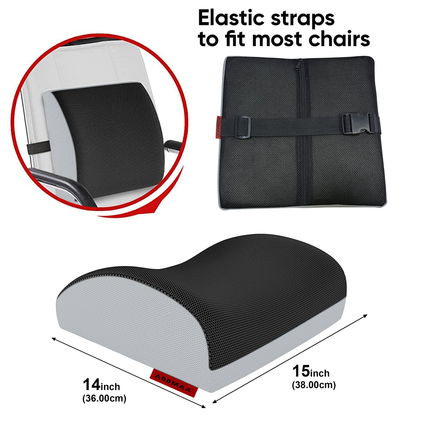 Addmax Heated Lumbar Support Pillow for Office Chair - 3 Adjustable Heat Level Back Support Cushion