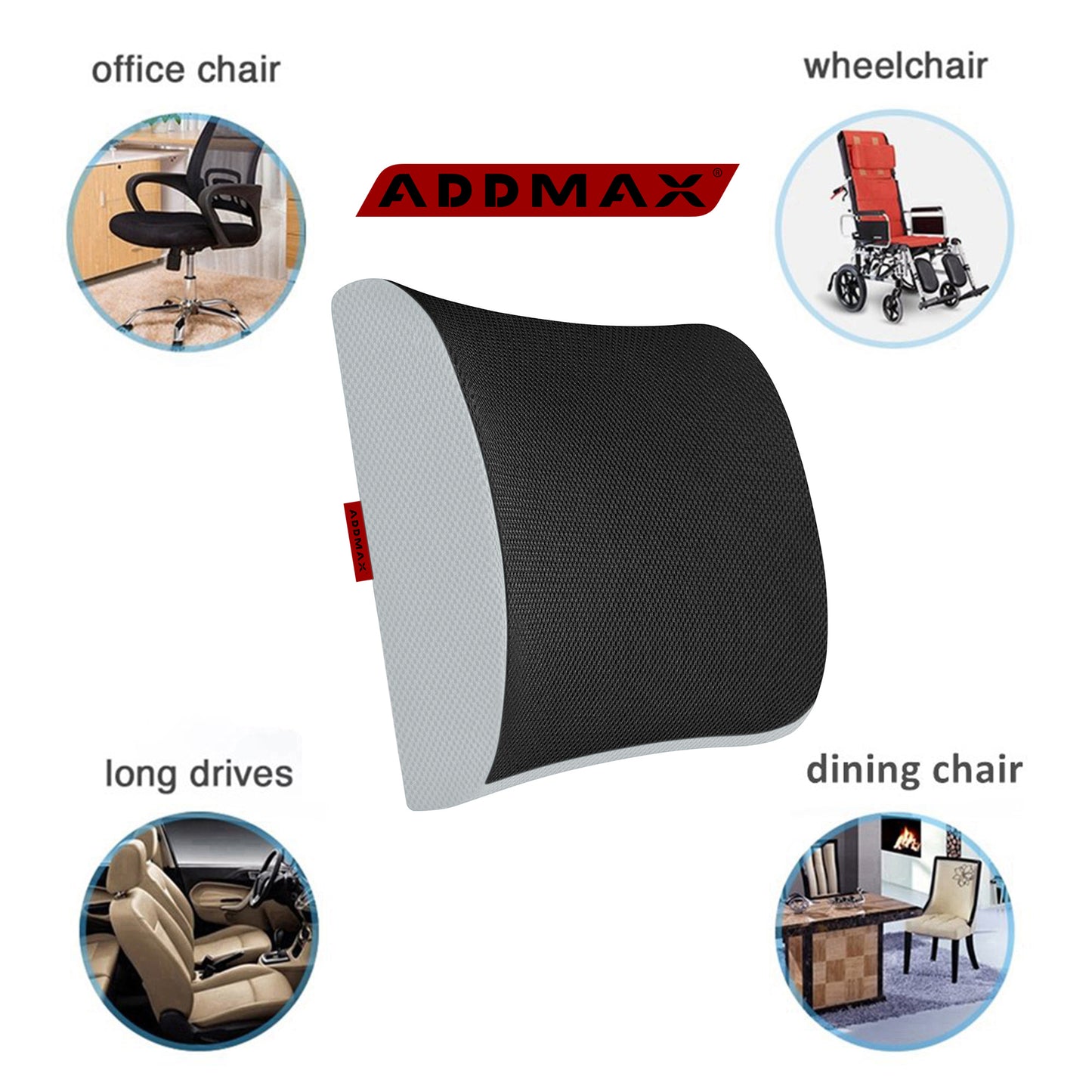 Addmax Heated Lumbar Support Pillow for Office Chair - 3 Adjustable Heat Level Back Support Cushion