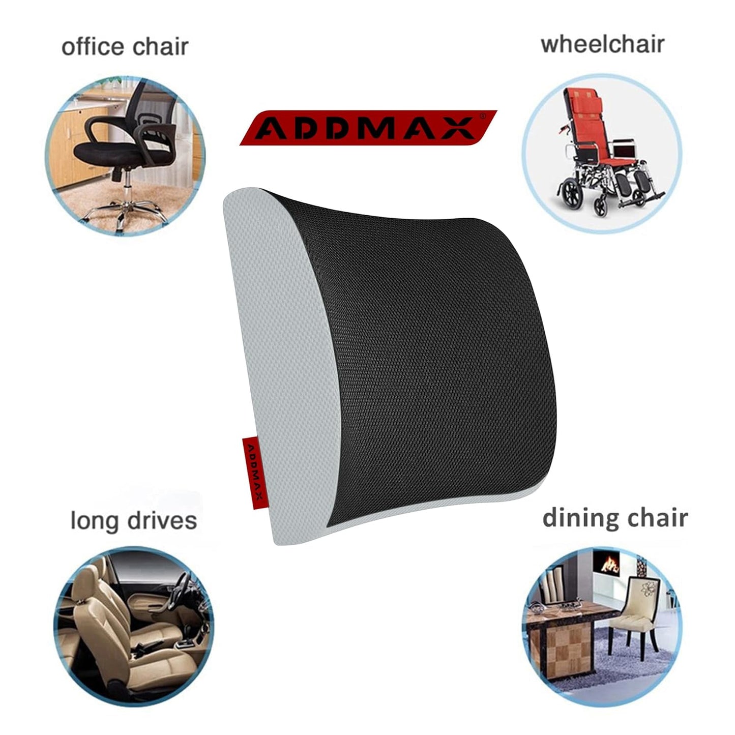 ADDMAX Orthopedic Back Rest Memory Foam Cushion Back Rest Support Pillow Lumbar Support