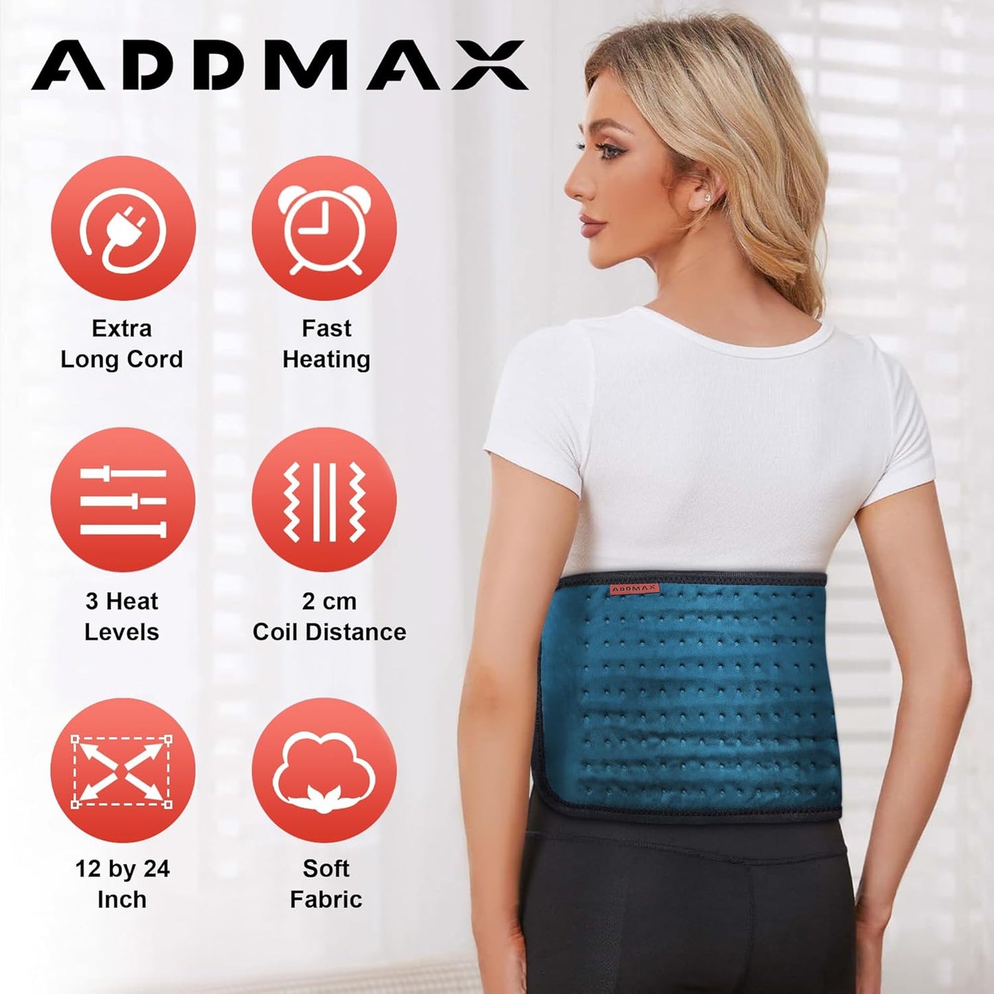 ADDMAX Electric Heating Pad - 3 Level Temperature Settings Heating Belt for Period Cramps  (Teal Green) - Regular Size