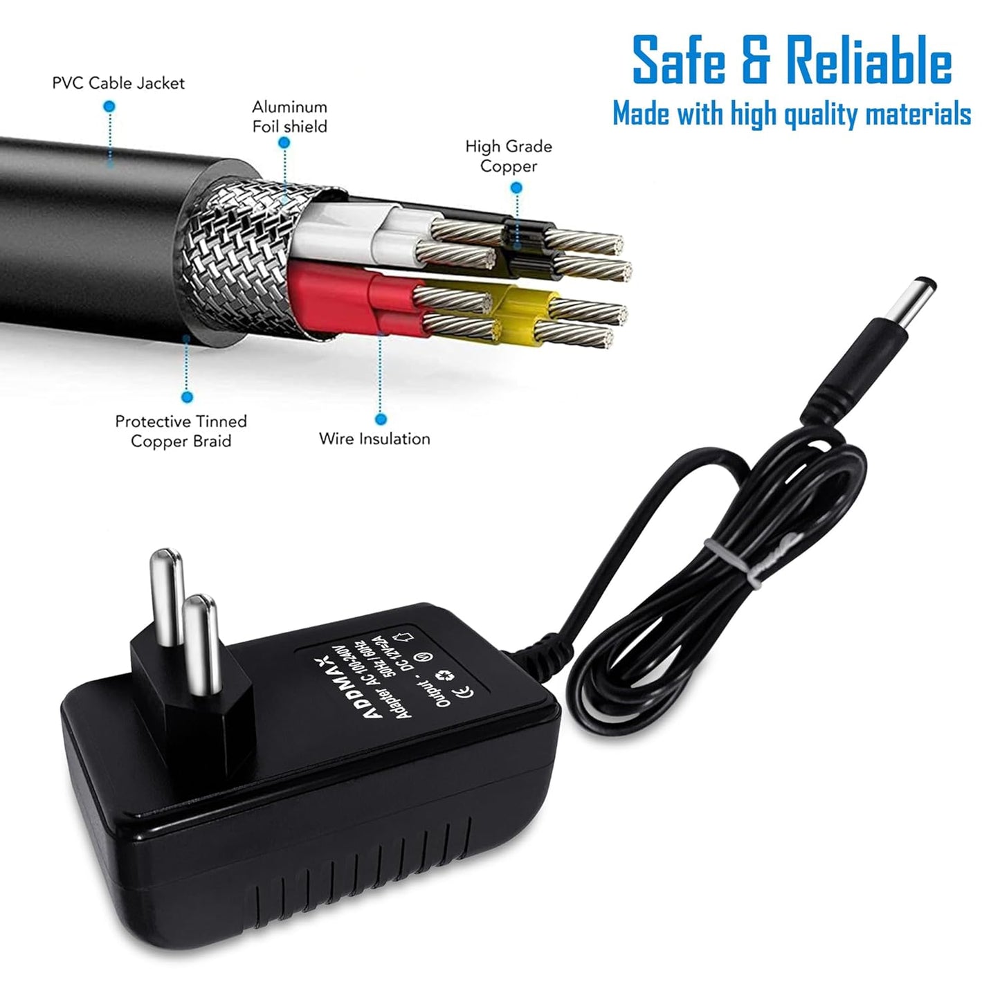 ADDMAX 12V 2 AMP DC Power Adapter Powers Supply (AC Input 100-240V Dc Output 12 Volt 2 Amps) CCTV Camera,SMPS for LCD Monitor