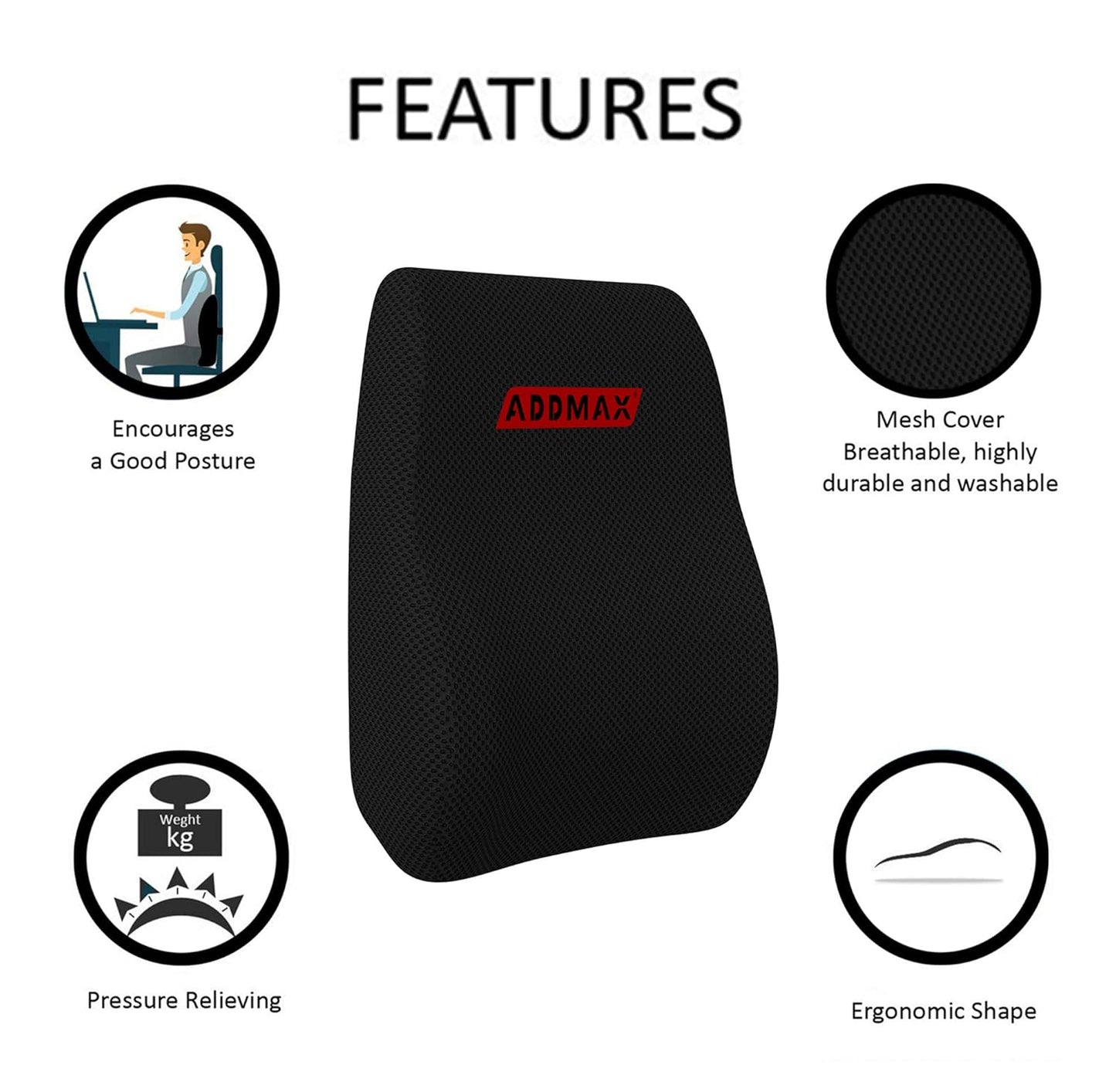 ADDMAX Orthopedic Lumbar Support Pillow Back Cushion with Memory Foam for Alleviates Lower Back Pain,Sciatica Pain Relief
