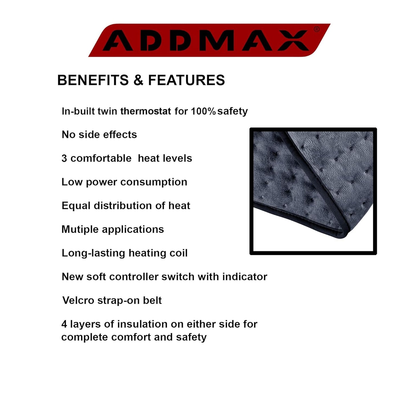 ADDMAX Orthopaedic Electric Heating Belt Lower Back Heat Therapy with 3 Temperature Settings for Pain Relief (Dark Grey Large)