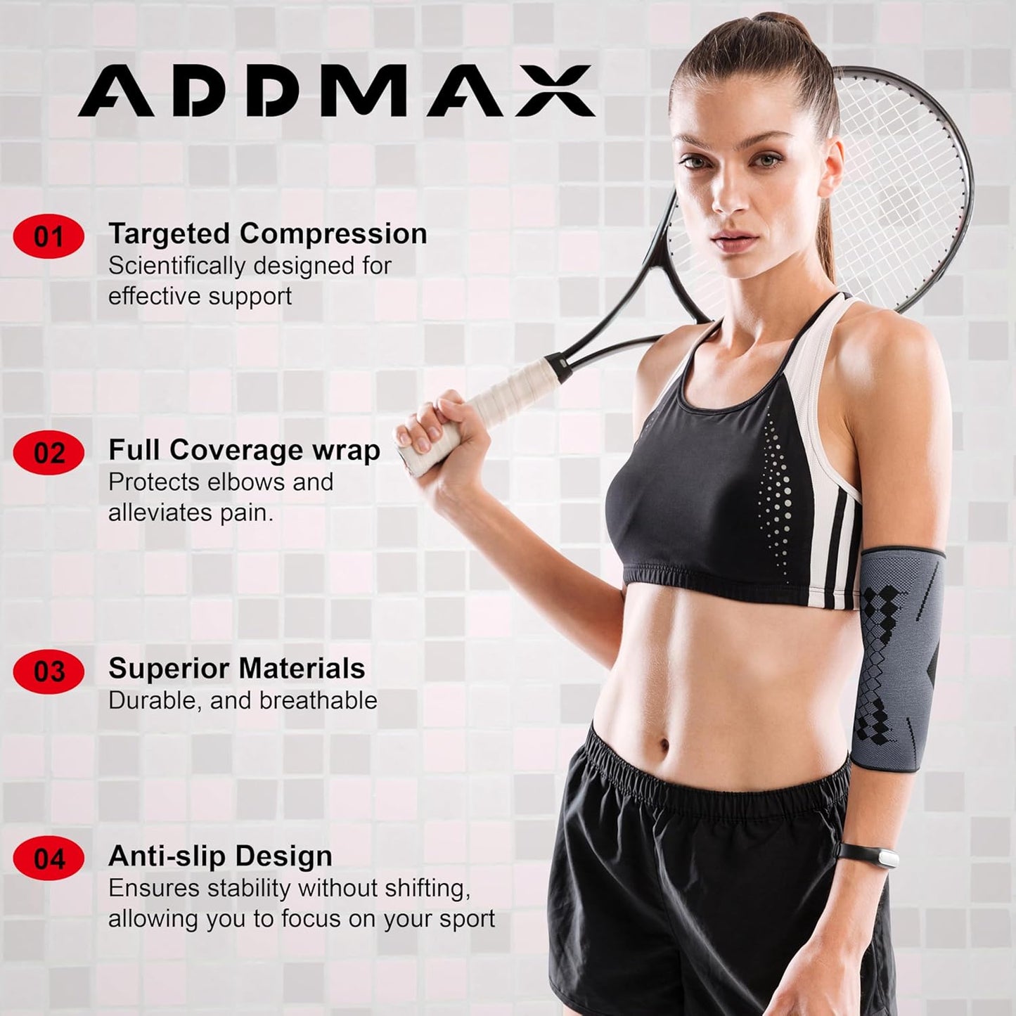 Addmax Elbow Sleeves - Elbow Support for Gym, Tennis , Golfers elbow compression sleeve - 1 Pair