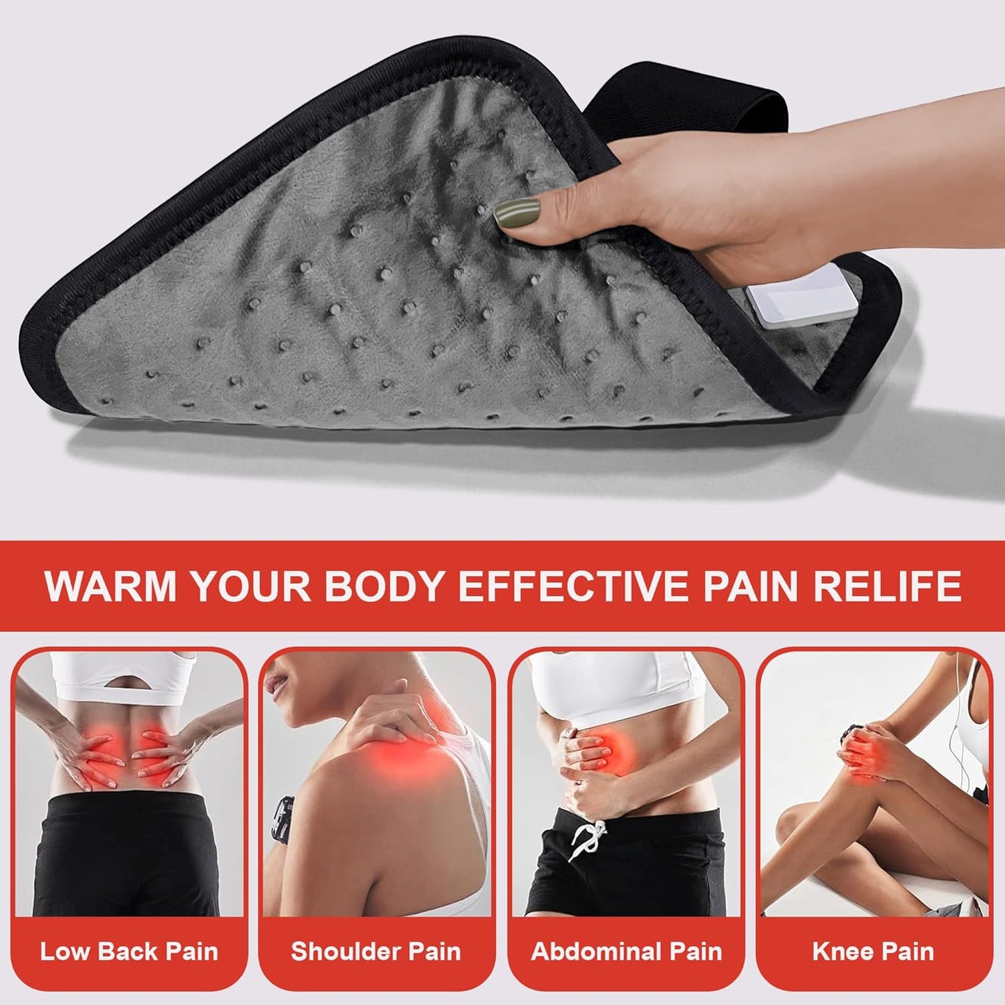 ADDMAX Electric Heating Pad - 3 Level Temperature Settings Heating Belt for Period Cramps (Dark Grey) - Regular Size