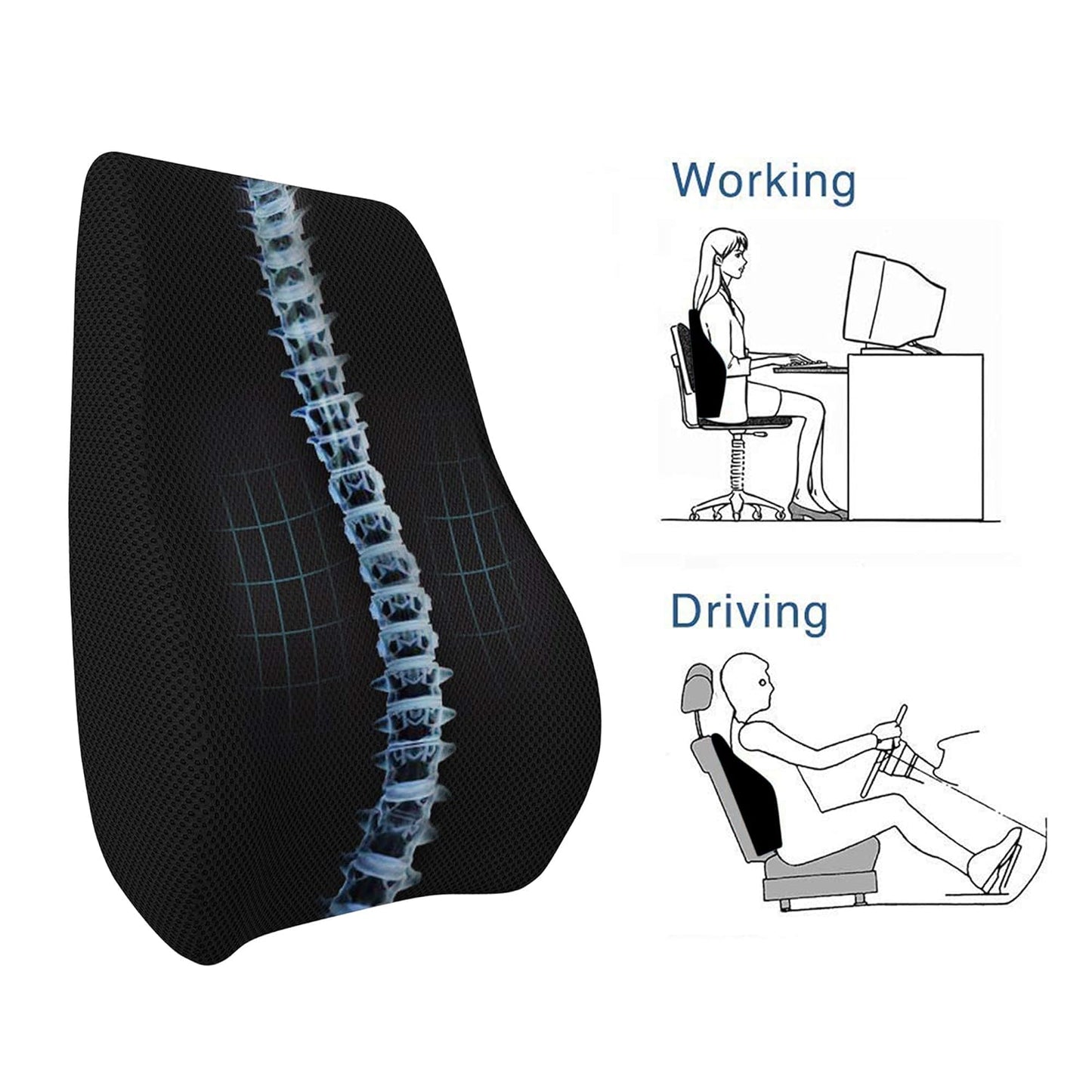 ADDMAX Orthopedic Lumbar Support Pillow Back Cushion with Memory Foam for Alleviates Lower Back Pain,Sciatica Pain Relief