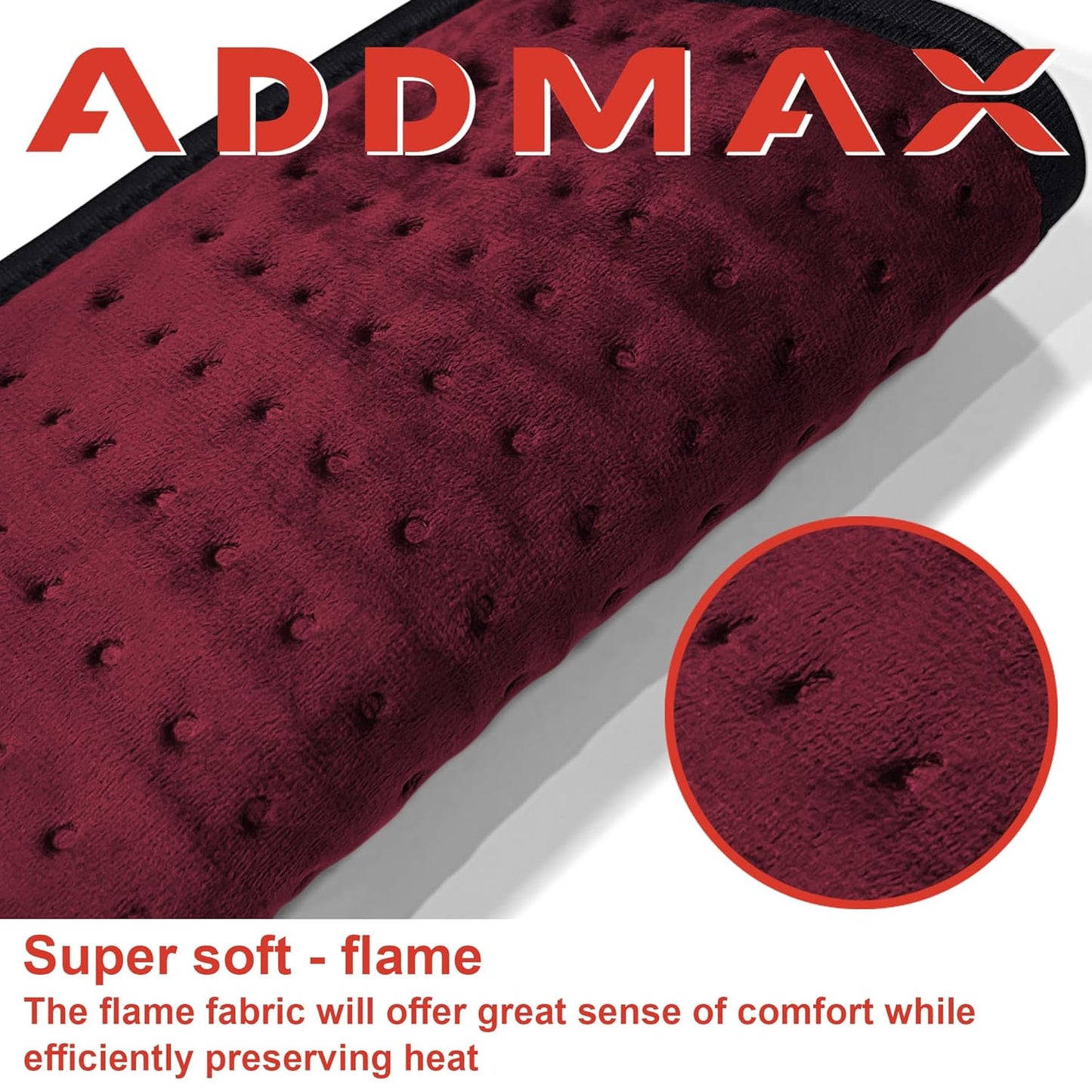 ADDMAX Electric Heating Pad - 3 Level Temperature Settings Heating Belt for Period Cramps (Wine) - Regular Size