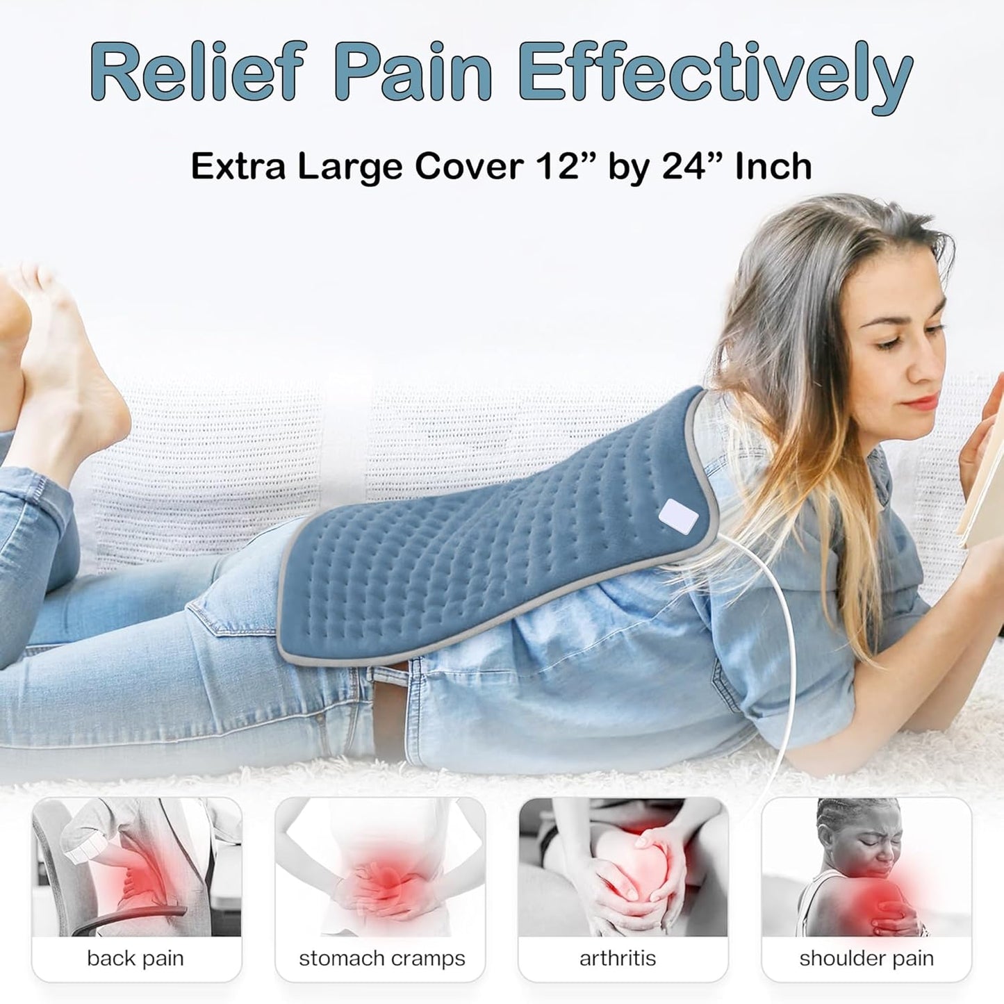 ADDMAX Heating Pad For Lower Back Pain & Period Cramps | XL Size | Analog Remote (Grey)