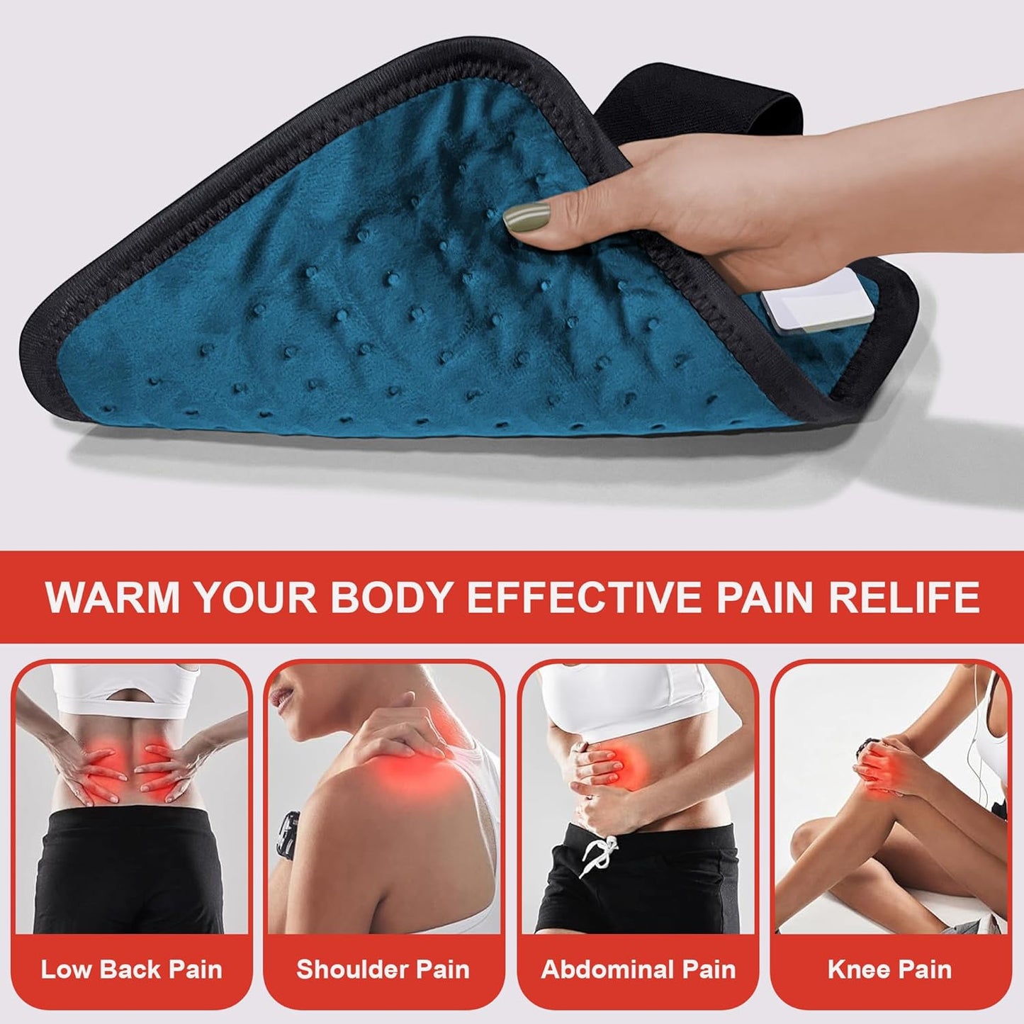 ADDMAX Electric Heating Pad - 3 Level Temperature Settings Heating Belt for Period Cramps  (Teal Green) - Regular Size