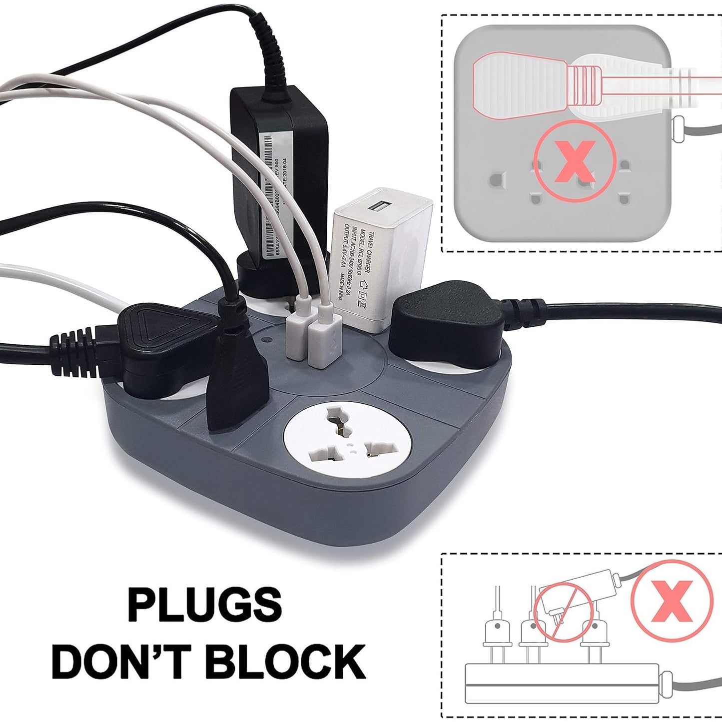 ADDMAX Extension Board with USB, 6 Socket Power Strip | 2 USB + 1 Type C Port | 10A Surge Protector | Multi Plug Extension for Home, Office, TV, Computer (Grey)