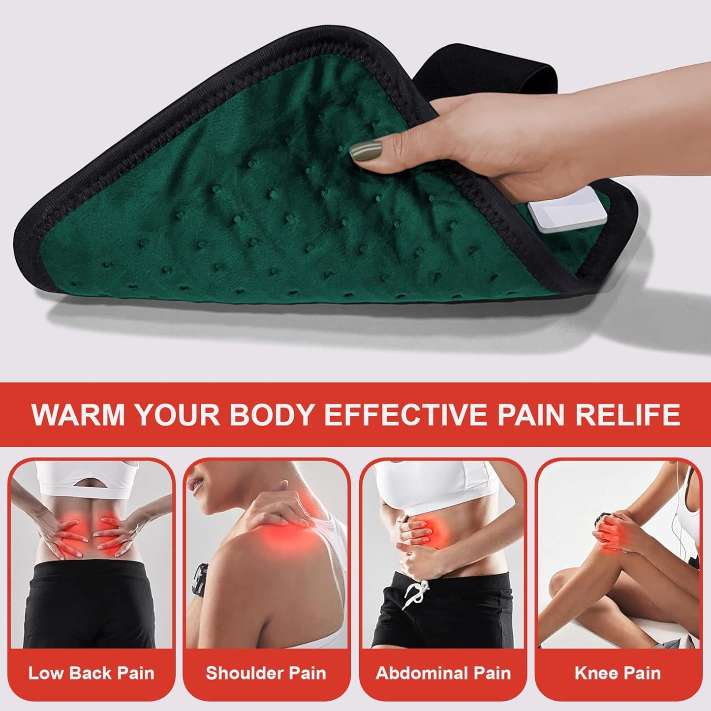 ADDMAX Electric Heating Pad - 3 Level Temperature Settings Heating Belt for Period Cramps (Dark Green) - Regular Size