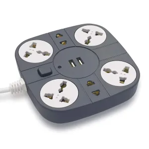 ADDMAX Extension Board with USB, 6 Socket Power Strip | 2 USB + 1 Type C Port | 10A Surge Protector | Multi Plug Extension for Home, Office, TV, Computer (Grey)